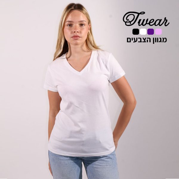 חולצת כותנה בגזרת נשים וי איכותית T-Wear [הדפסה על צד אחד]